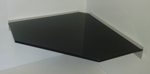 10 mm Glasregal Ecke PENTAGON 45x45 cm schwarzes Glas mit Klemmleiste LINO10