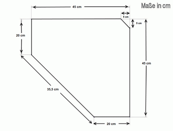 Maße des Glasbodens PENTAGON 45x45 cm